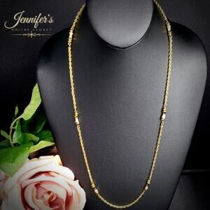 3/$30 Monet Gold Tone Chain Link Barrel & Bead Necklace